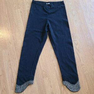 WOLFORD STRETCH KNIT CROPPED CAPRI LEGGINGS BEADED CUFF EMBELLISHED sz L